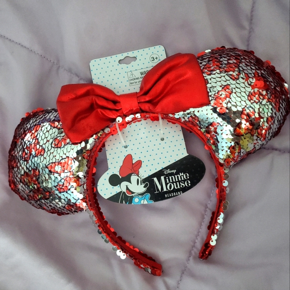 New Sequin Disney Minnie Mouse Bow Ears Headband